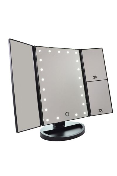 Drieluik LED make-up spiegel 2+3x vergroting